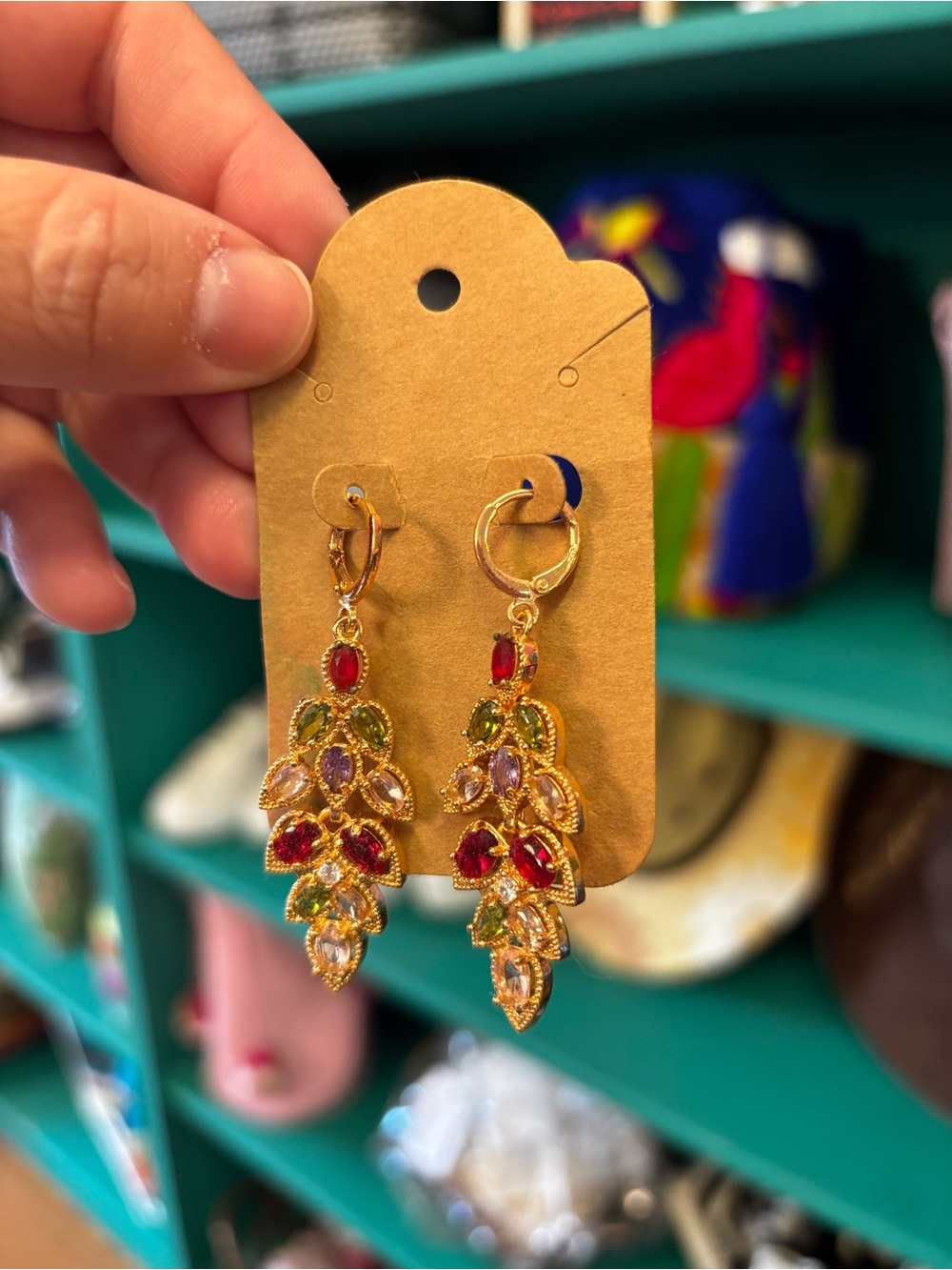 Gold-Tone Multicolor Crystal Cascade Drop Earrings
